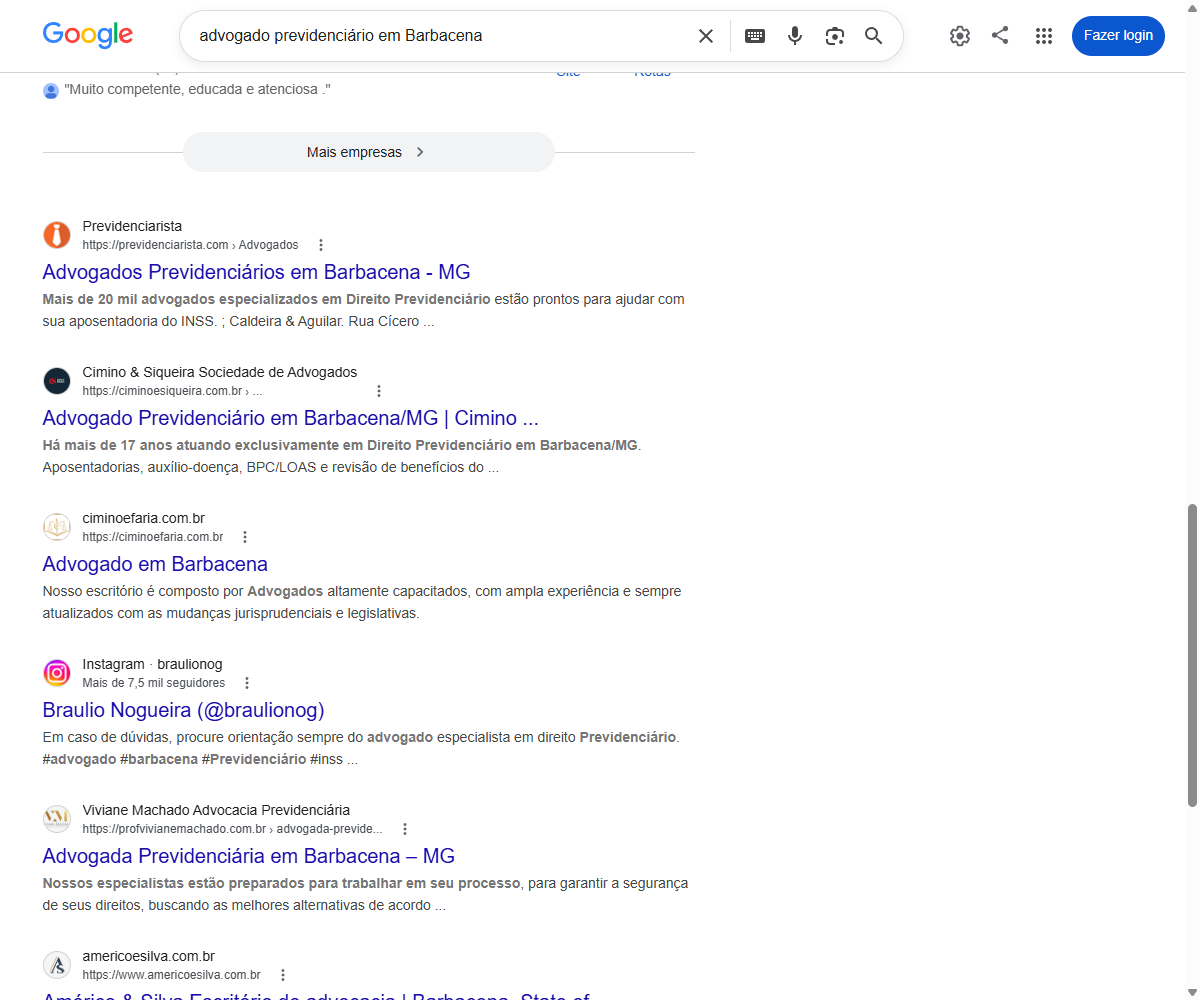 Print do Google com o site do Cimino e Siqueira como primeiro escritorio no resultado organico