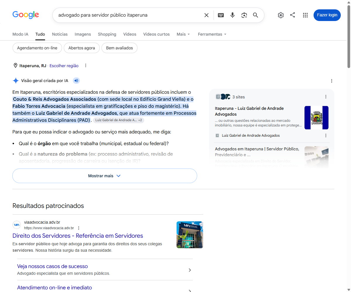 Print do AI Overview do Google citando o Couto, Santos e Reis em primeiro na resposta