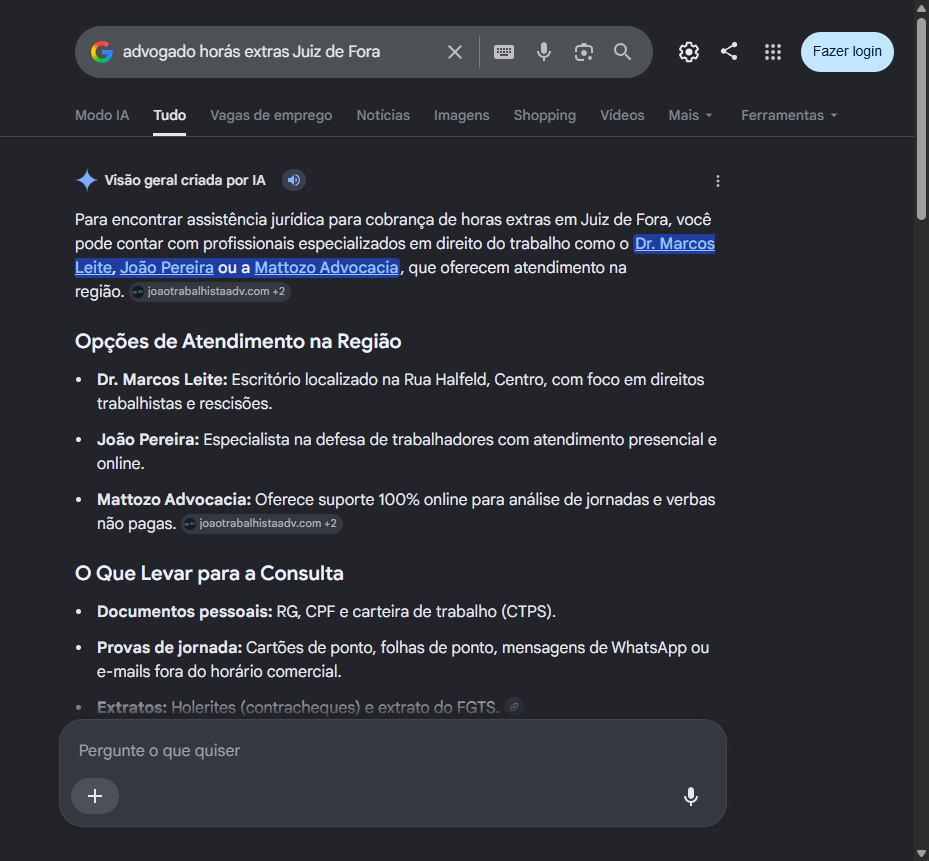 Print do AI Overview do Google citando o Dr. Marcos Leite em primeiro
